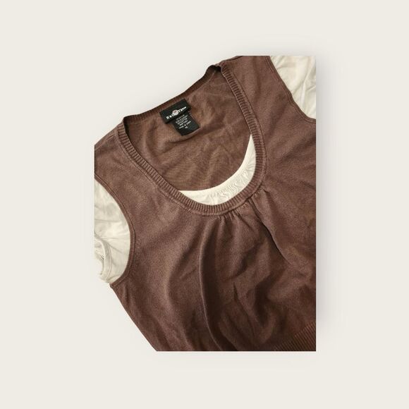 Vintage Y2k early 2000s It's Our Time brown and white milkmaid shirt Size XL - Picture 3 of 4